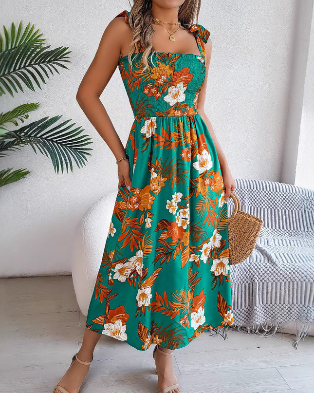 Flowers Print Suspender Corset Dress Ins Fashion Holiday Beach Long Dresses Summer Clothing For Women