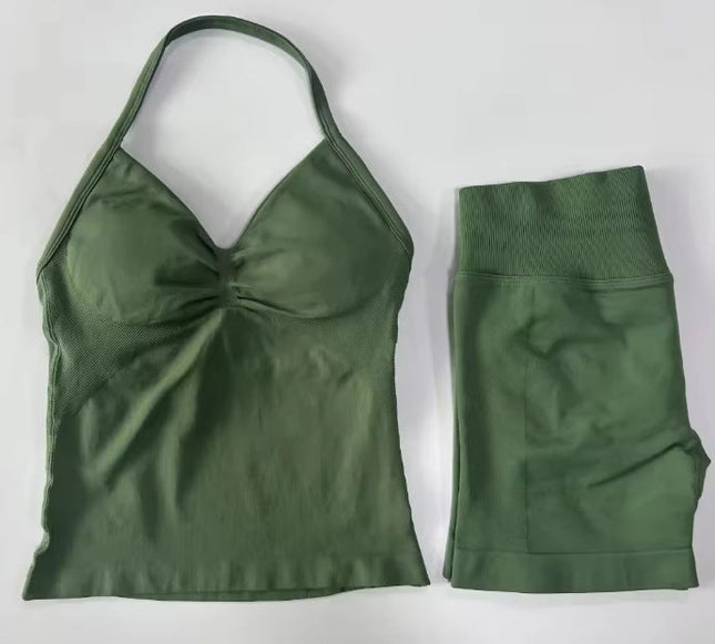 Fashionable Seamless Womens Fitness Shorts Set