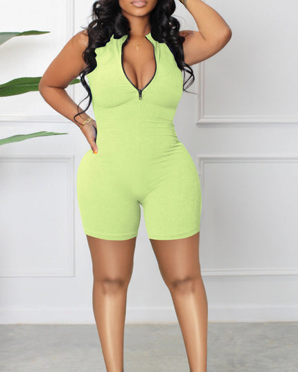 Women's Casual Sleeveless Candy Multi-color Zipper Jumpsuit