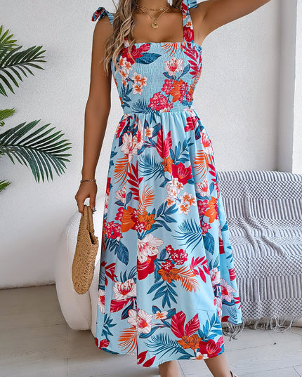 Flowers Print Suspender Corset Dress Ins Fashion Holiday Beach Long Dresses Summer Clothing For Women