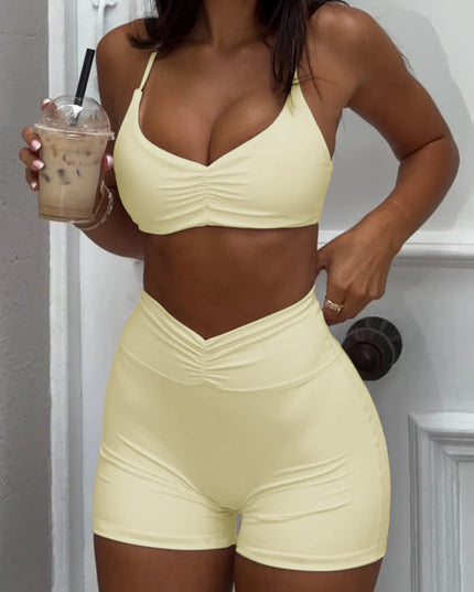 Ruched Sports Bra and High-Waisted Shorts Active Set