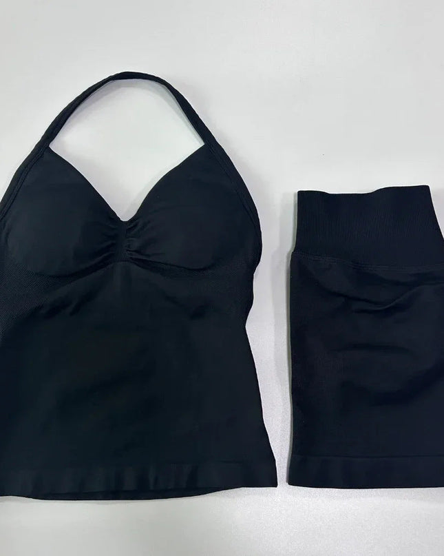 Fashionable Seamless Womens Fitness Shorts Set