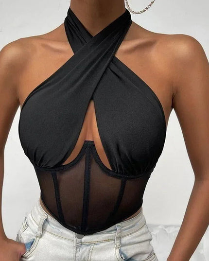 Evil Eye Criss Cross Hollow Corset Top