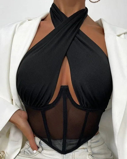 Evil Eye Criss Cross Hollow Corset Top