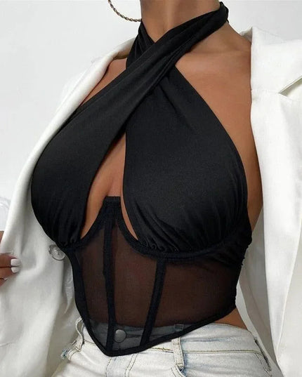 Evil Eye Criss Cross Hollow Corset Top