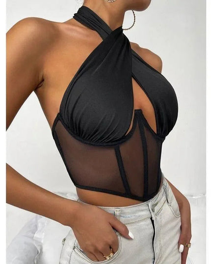 Evil Eye Criss Cross Hollow Corset Top