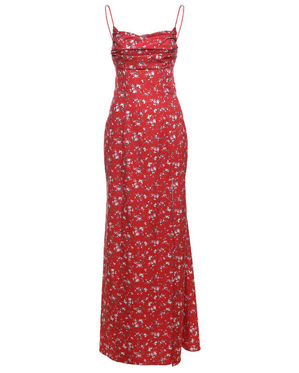 Women's Printed High Waist Slit Off-neck Dress