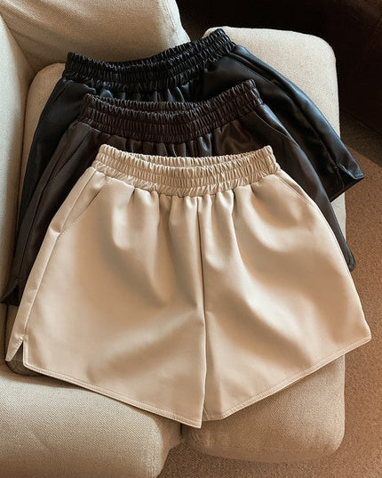 Pu Leather Shorts Women High Waist Loose Split Casual Pants