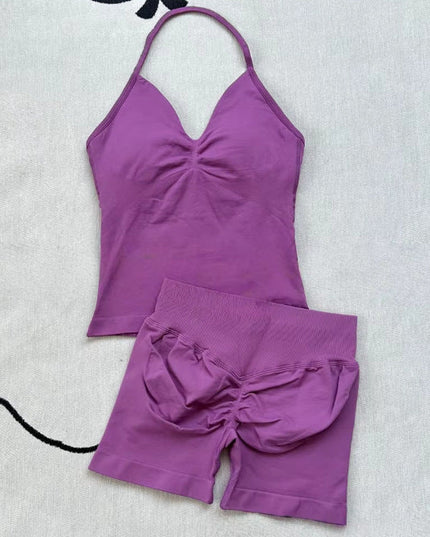 Fashionable Seamless Womens Fitness Shorts Set