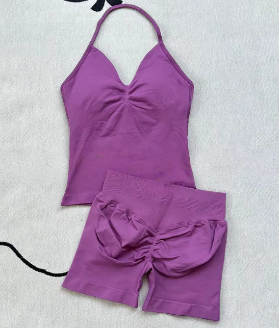 Fashionable Seamless Womens Fitness Shorts Set