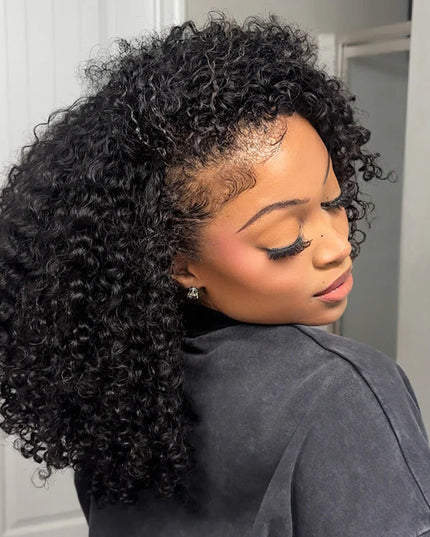 Drawstring Wig Coily Curly Seamless Kinky Curly Flip Over Wig Beginner Friendly junoda