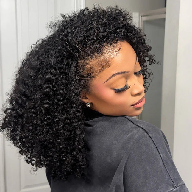 Drawstring Wig Coily Curly Seamless Kinky Curly Flip Over Wig Beginner Friendly junoda