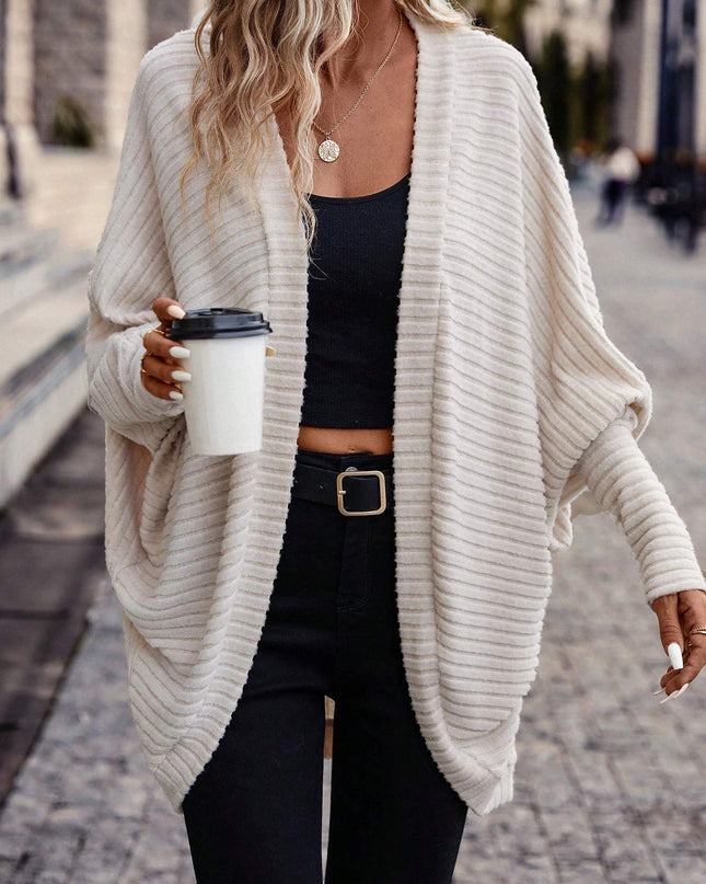 Women Solid Color Batwing Sleeve Open Front Casual Jacket