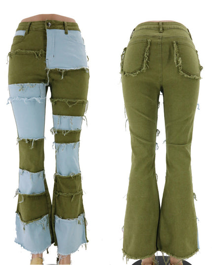 Patchwork high-rise flared jeans See size chart under “more details”