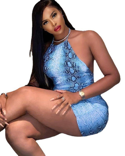 Street Trendy Pullover Snake Print Neck Wrap Hip Short Dress