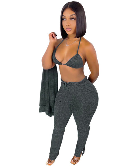 Sweater Coat Underwear Pocket 3-piece Set Suit