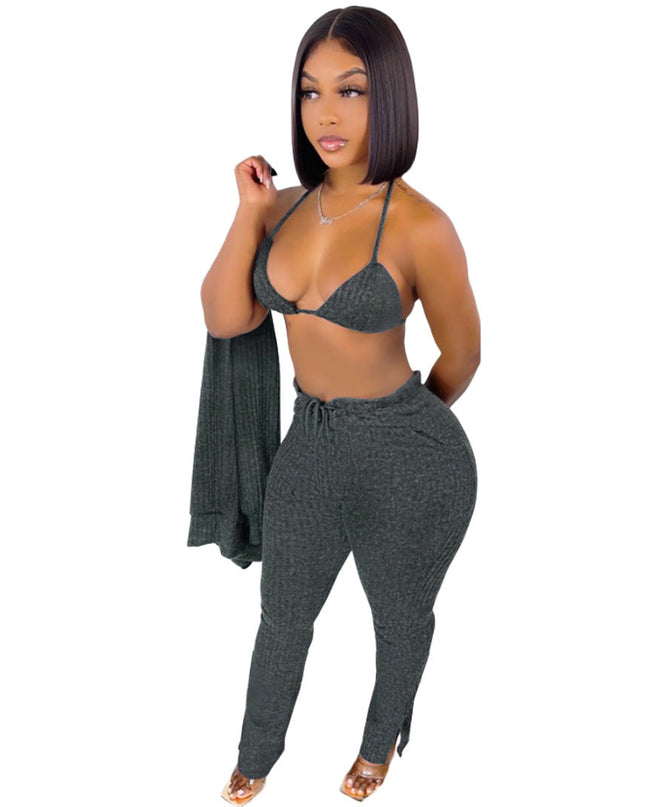 Sweater Coat Underwear Pocket 3-piece Set Suit