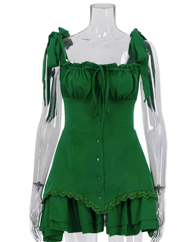 Tie-Shoulder Ruffled Mini Dress Shopimist