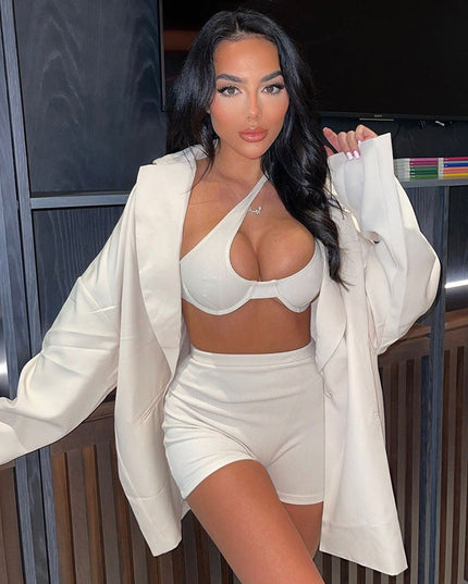 Irregular Shoulder Sexy Wrap Chest High Waist Tight Shorts Suit Women