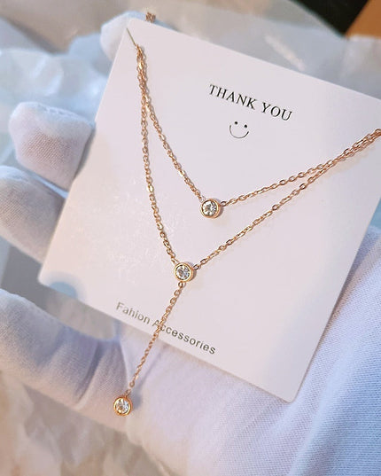 Single rhinestone Zircon Tassel Titanium Steel Necklace For Women