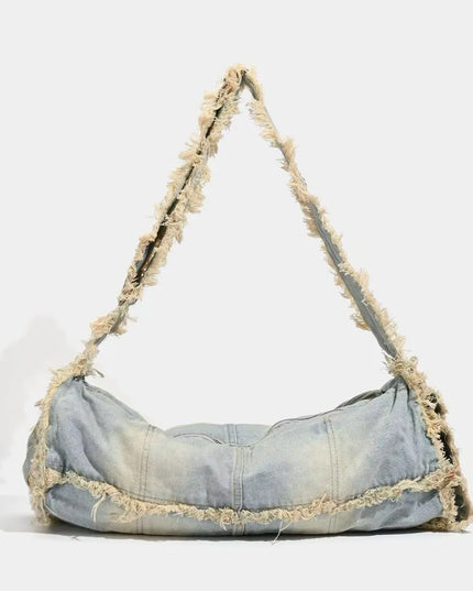 Fringe Baguette Denim Shoulder Bag