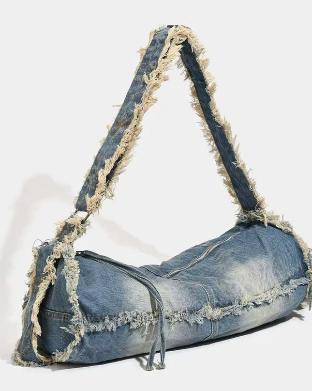 Fringe Baguette Denim Shoulder Bag