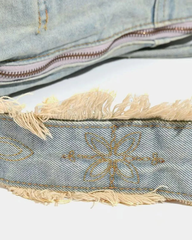 Fringe Baguette Denim Shoulder Bag