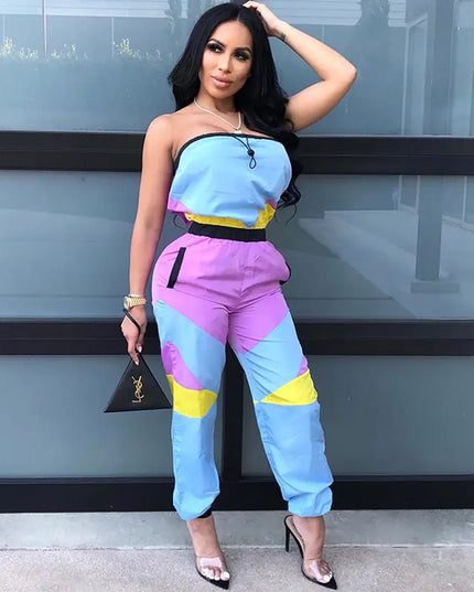 Color Block Sexy Strapless Jumpsuit for Women