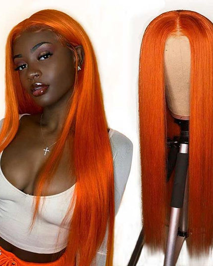 Junoda Ginger Color Transparent Lace Frontal Wigs Brazilian Straight Human Hair Wigs junoda