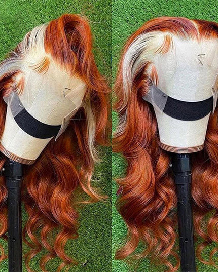 Junoda Ginger Blonde Ombre Lace Frontal Wig Virgin Human Hair Body Wave Wigs junoda