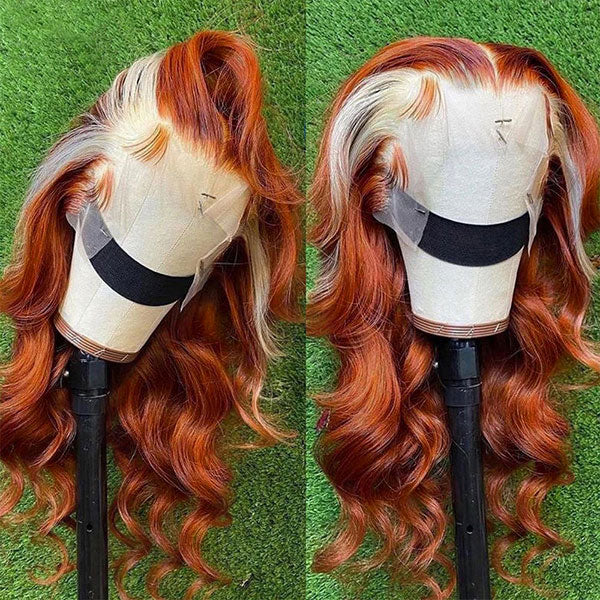 Junoda Ginger Blonde Ombre Lace Frontal Wig Virgin Human Hair Body Wave Wigs junoda