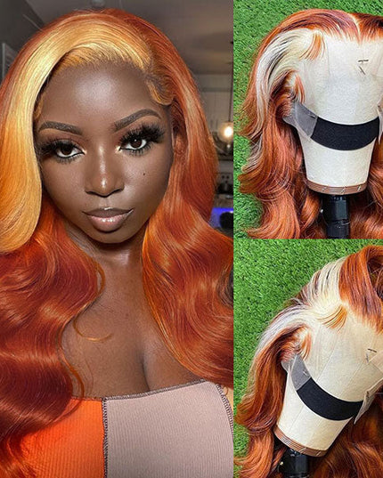 Junoda Ginger Blonde Ombre Lace Frontal Wig Virgin Human Hair Body Wave Wigs junoda
