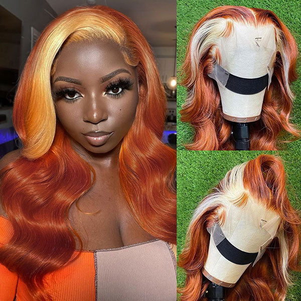 Junoda Ginger Blonde Ombre Lace Frontal Wig Virgin Human Hair Body Wave Wigs junoda