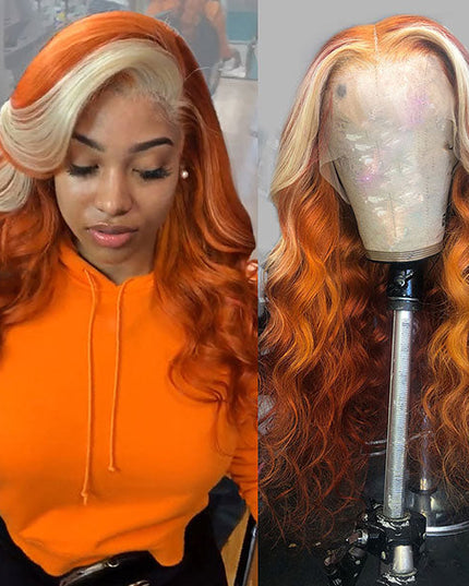 Junoda Ginger Blonde Ombre Lace Frontal Wig Virgin Human Hair Body Wave Wigs junoda