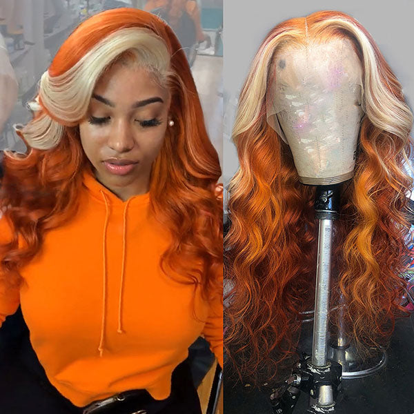 Junoda Ginger Blonde Ombre Lace Frontal Wig Virgin Human Hair Body Wave Wigs junoda