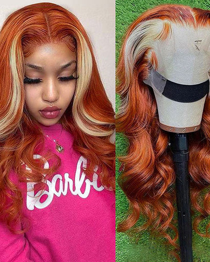 Junoda Ginger Blonde Ombre Lace Frontal Wig Virgin Human Hair Body Wave Wigs junoda