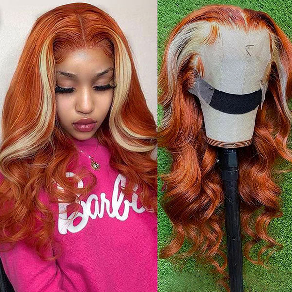 Junoda Ginger Blonde Ombre Lace Frontal Wig Virgin Human Hair Body Wave Wigs junoda