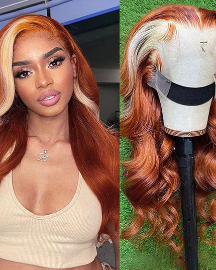 Junoda Ginger Blonde Ombre Lace Frontal Wig Virgin Human Hair Body Wave Wigs junoda