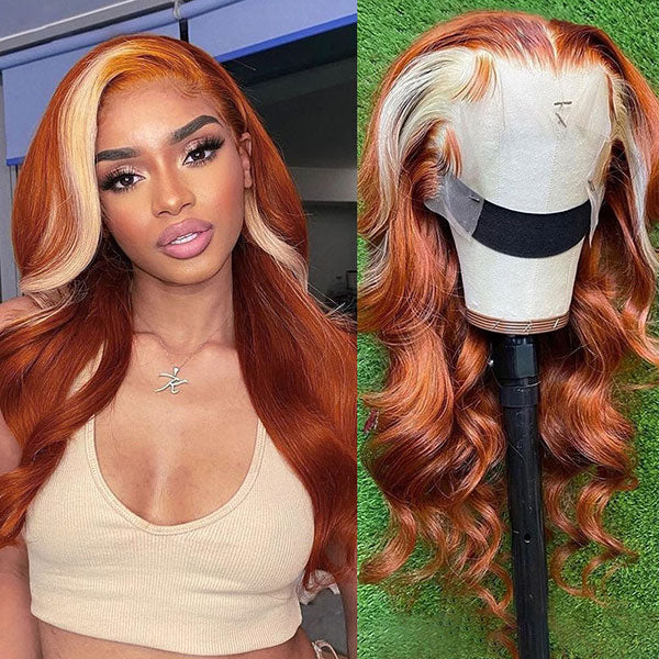 Junoda Ginger Blonde Ombre Lace Frontal Wig Virgin Human Hair Body Wave Wigs junoda