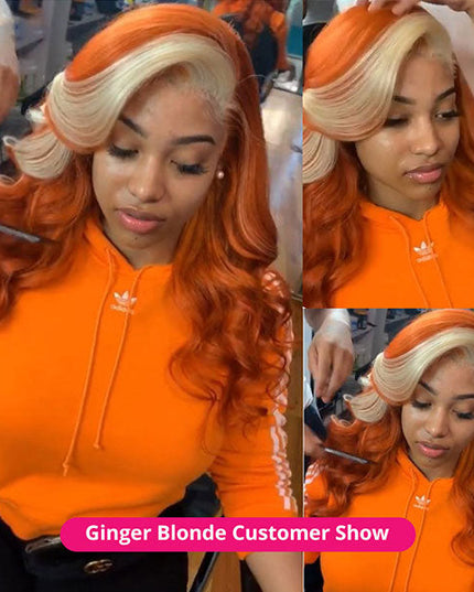 Junoda Ginger Blonde Ombre Lace Frontal Wig Virgin Human Hair Body Wave Wigs junoda