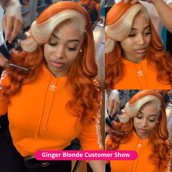 Junoda Ginger Blonde Ombre Lace Frontal Wig Virgin Human Hair Body Wave Wigs junoda