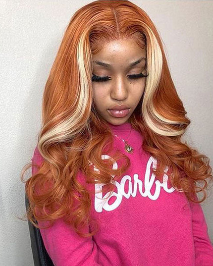 Junoda Ginger Blonde Ombre Lace Frontal Wig Virgin Human Hair Body Wave Wigs junoda