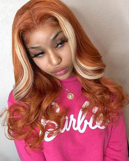 Junoda Ginger Blonde Ombre Lace Frontal Wig Virgin Human Hair Body Wave Wigs junoda