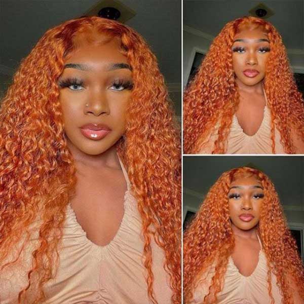 Junoda Ginger Orange Color Hair Kinky Curly Colored Human Hair Lace Front Wig junoda