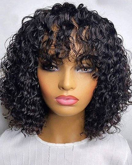 Junoda Water Wave Bob Human Hair Wig with Bangs Glueless Full Machine Made Wig junoda