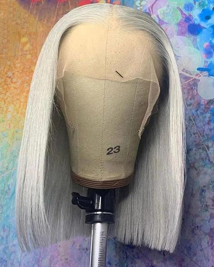 Junoda Grey Blunt Cut Bob Wig Short Colored Straight Human Hair Wigs Transparent Lace Wig junoda