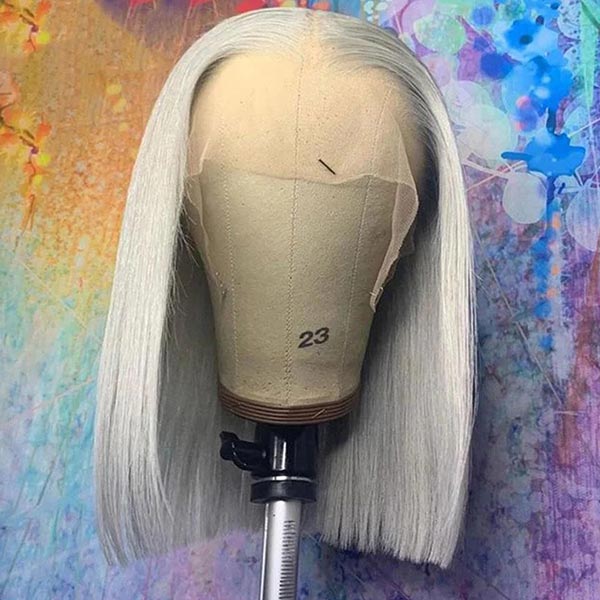 Junoda Grey Blunt Cut Bob Wig Short Colored Straight Human Hair Wigs Transparent Lace Wig junoda