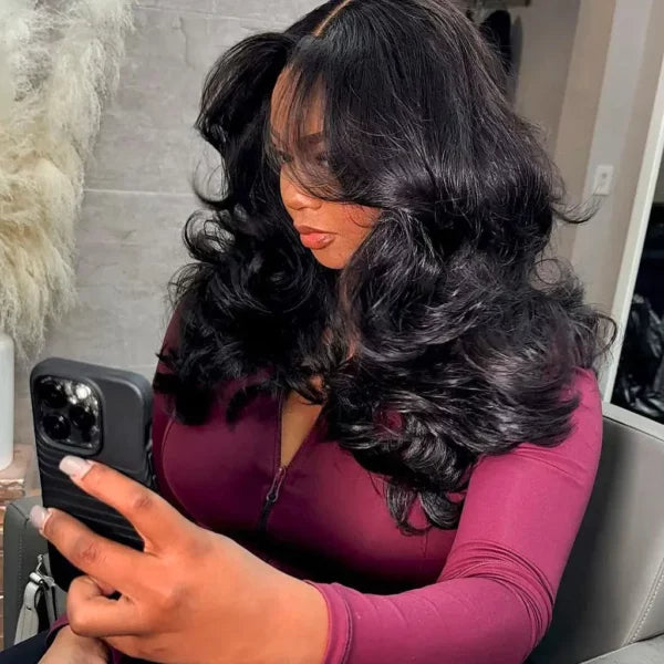 Layered Cut Glueless Loose Body Wave 7×4 Lace Wig Pre-Everything Human Hair Wigs junoda