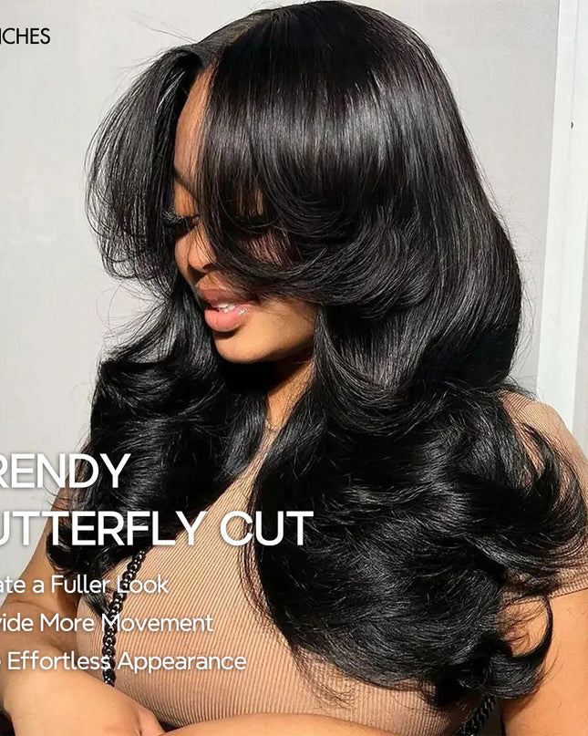 Layered Cut Glueless Loose Body Wave 7×4 Lace Wig Pre-Everything Human Hair Wigs junoda