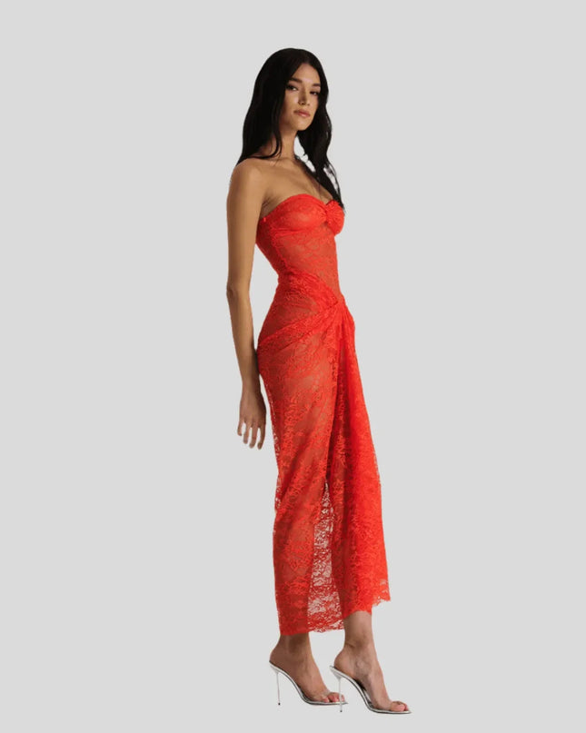 Her Figure Orange Lace Off-Shoulder Maxi Dress